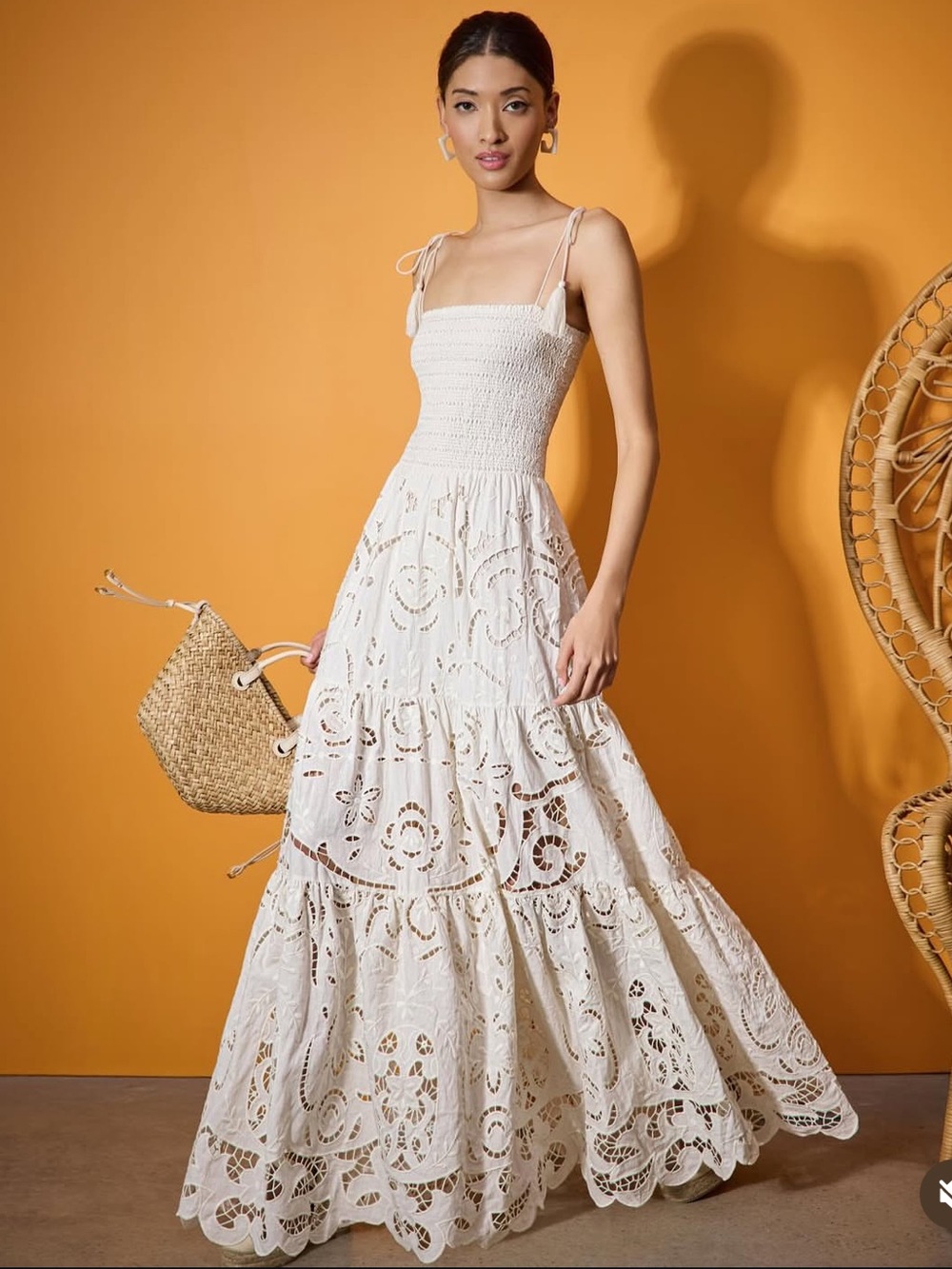 NEW NWT Alice + Olivia Marna Tiered Lace Eyelet Maxi Dress In Off White